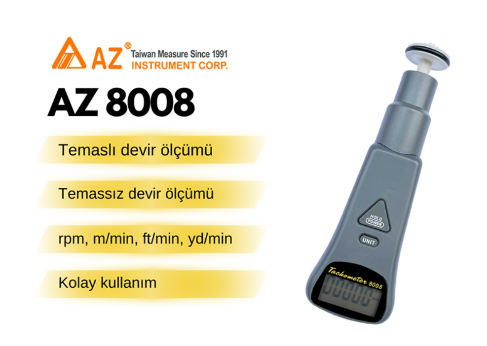 AZ 8008 Temaslı ve Temassız Devir Ölçer Takometre