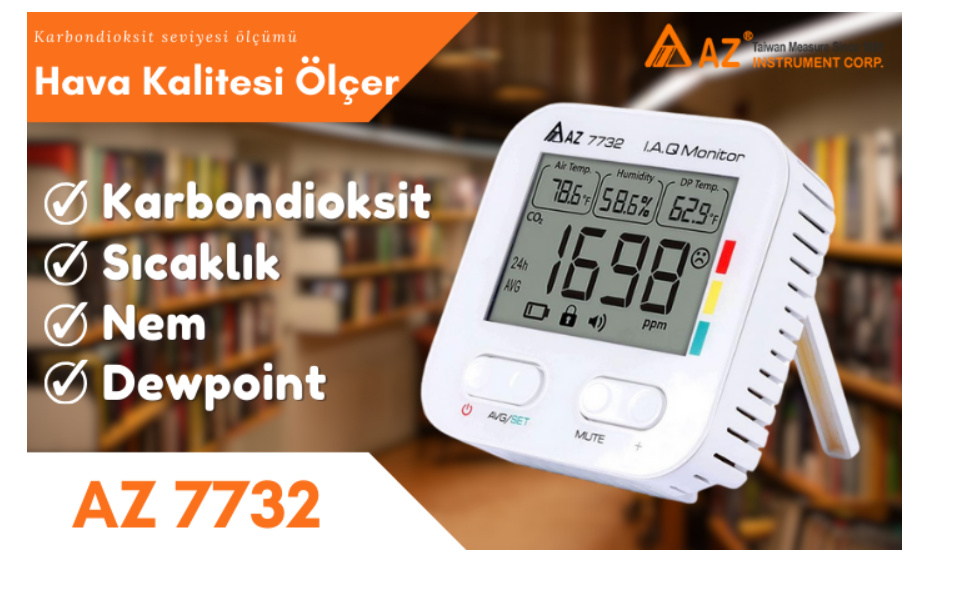 AZ 7732 Karbondioksit Sıcaklık Nem Ölçer | Sadece Pil İle Çalışır