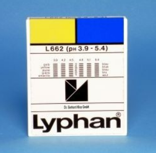ph Kağıdı  - L662 Lyphan strips  :  pH 3,9 to 5,4  /                                            pH-value / pH measuring range 3,9 4,2 4,5 4,8 5,1 5,4