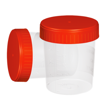 100 ml İdrar Numune Kabı / Yazılabilir özel alan / Özel dizayn / Üç çevrimli özel kapak / Steril