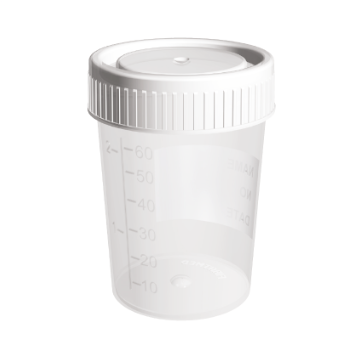 60 ml İdrar Numune Kabı / Yazılabilir özel alan / Özel dizayn / Üç çevrimli özel kapak /  Non Steril